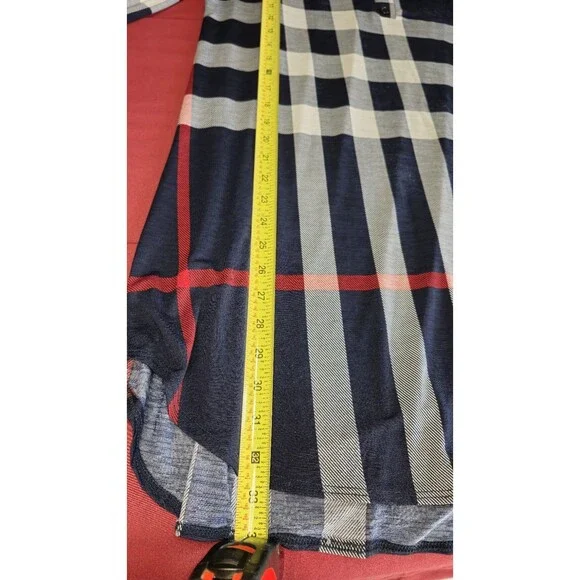 Yahata Women’s Plaid Tunic Dress Blue Red White Button Cuff V-Neck Size L - Picture 8 of 10